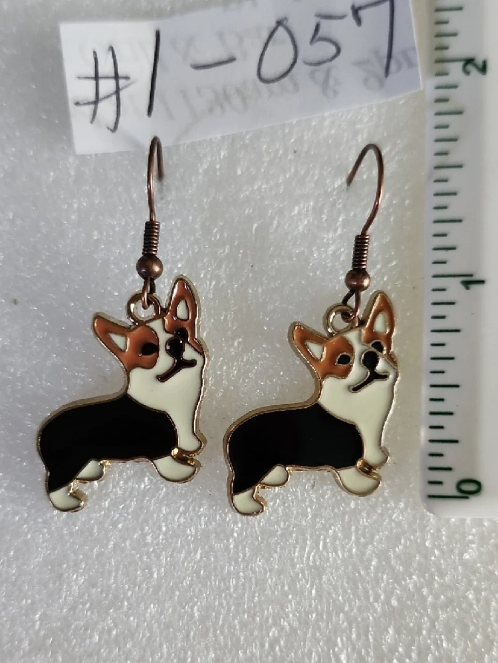 Hand Crafted Corgi Drop Earrings - Black, White & Brown